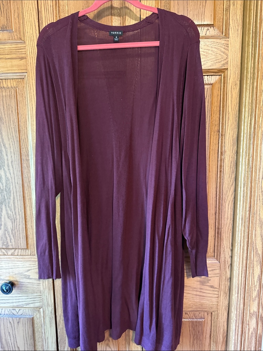 torrid Long Open-Front Cardigan in burgundy